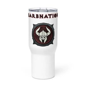 White Tumbler with Black and Red Design